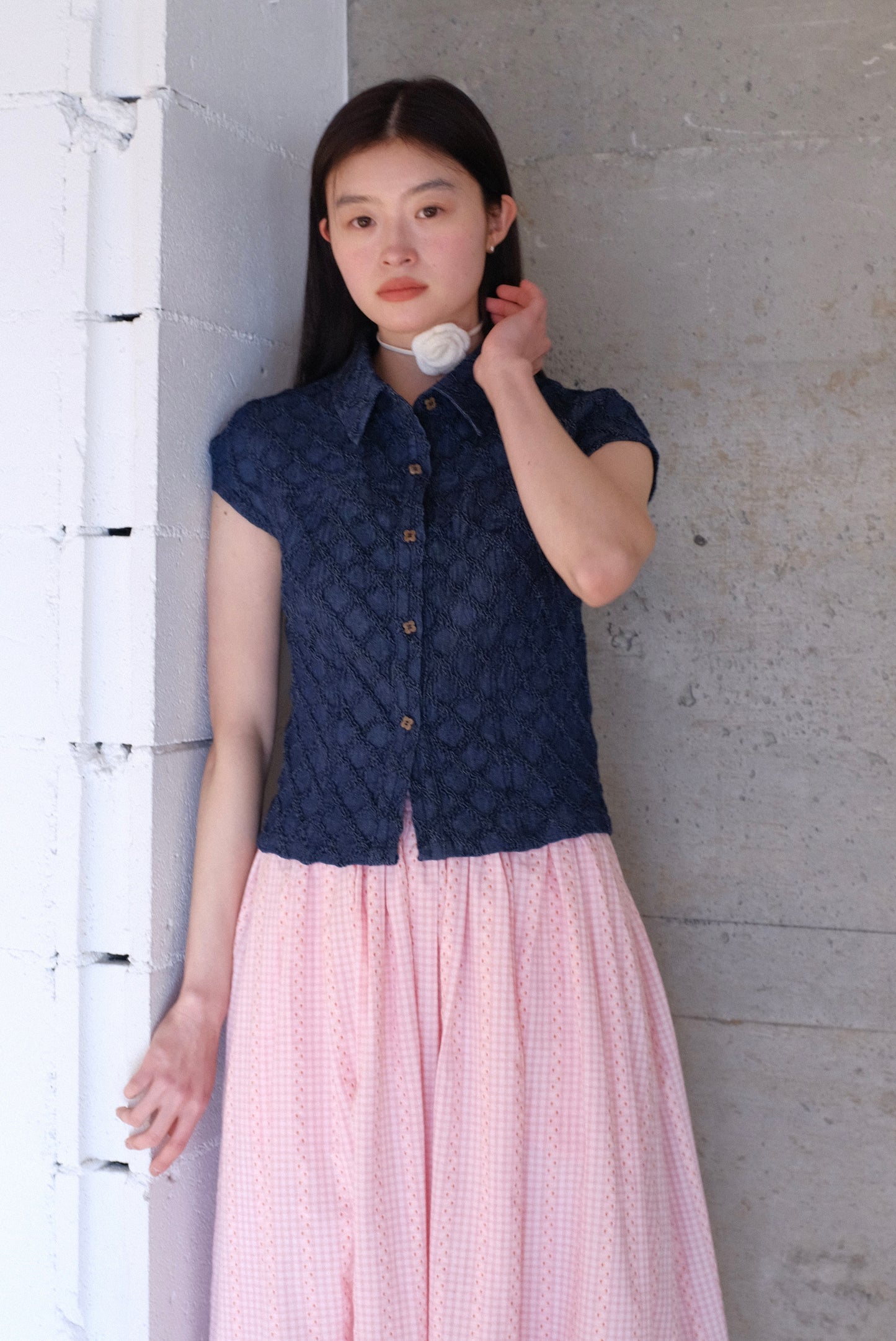 DEERTRIP | Denim Crush | Textured Crop Tee