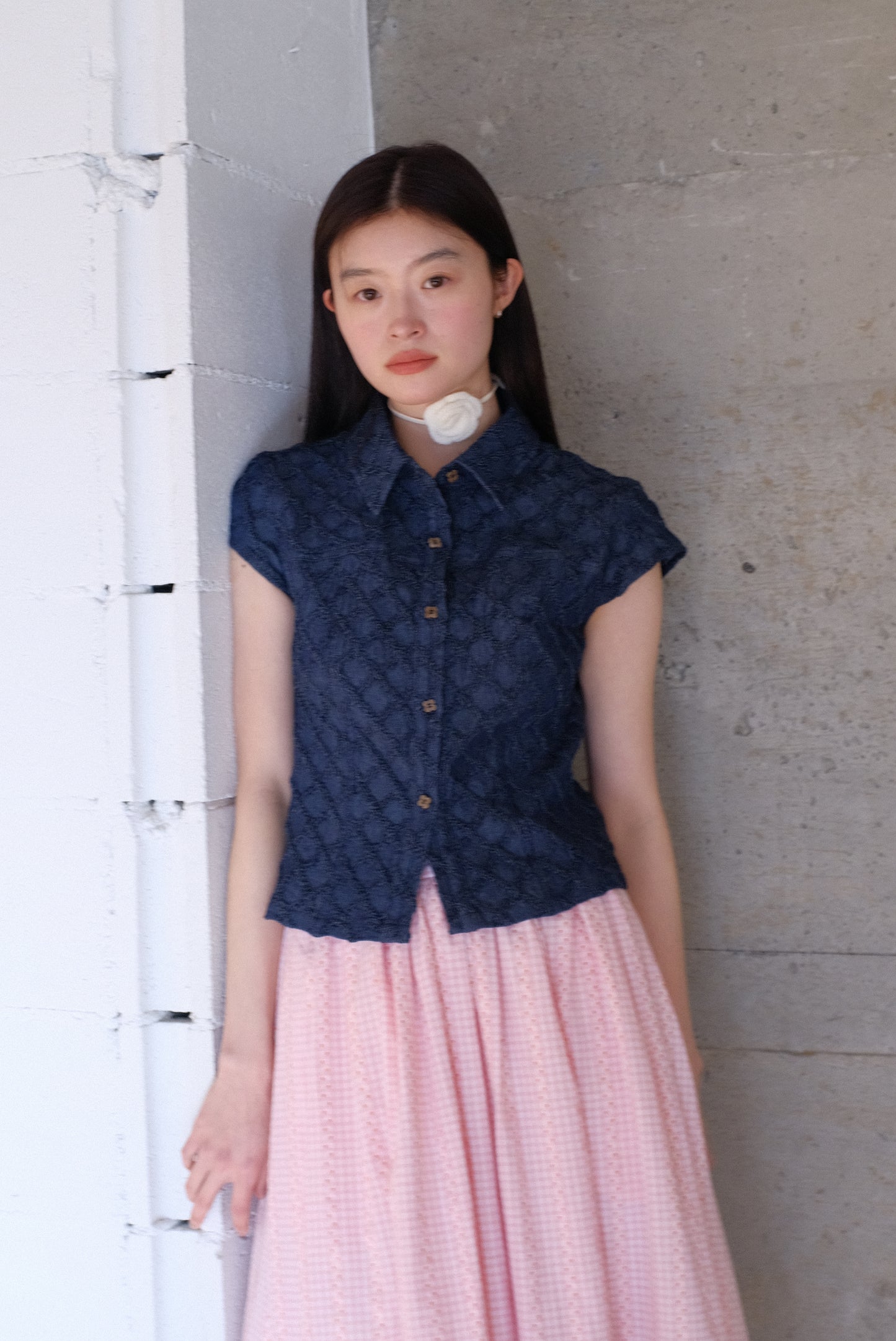 DEERTRIP | Denim Crush | Textured Crop Tee