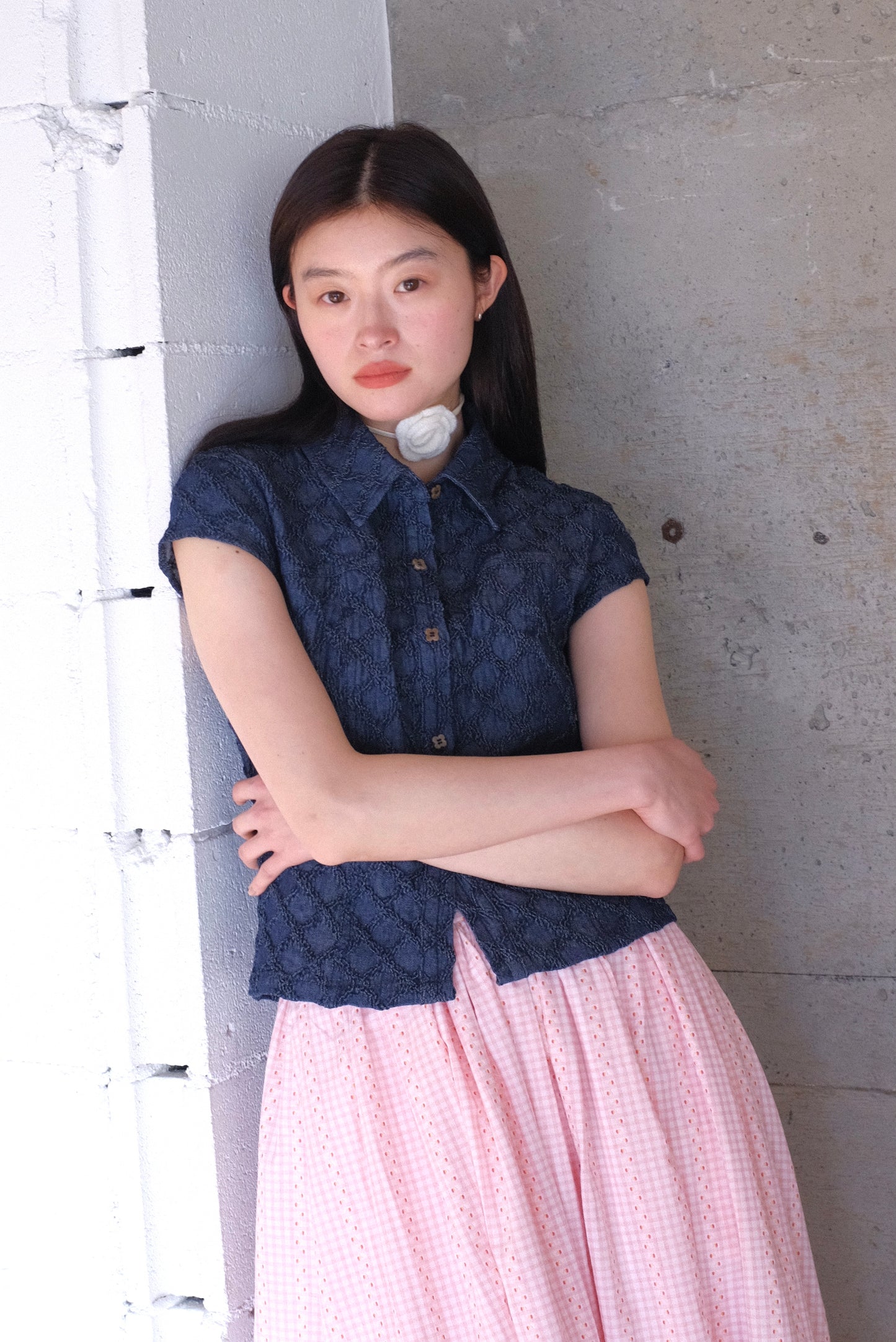 DEERTRIP | Denim Crush | Textured Crop Tee