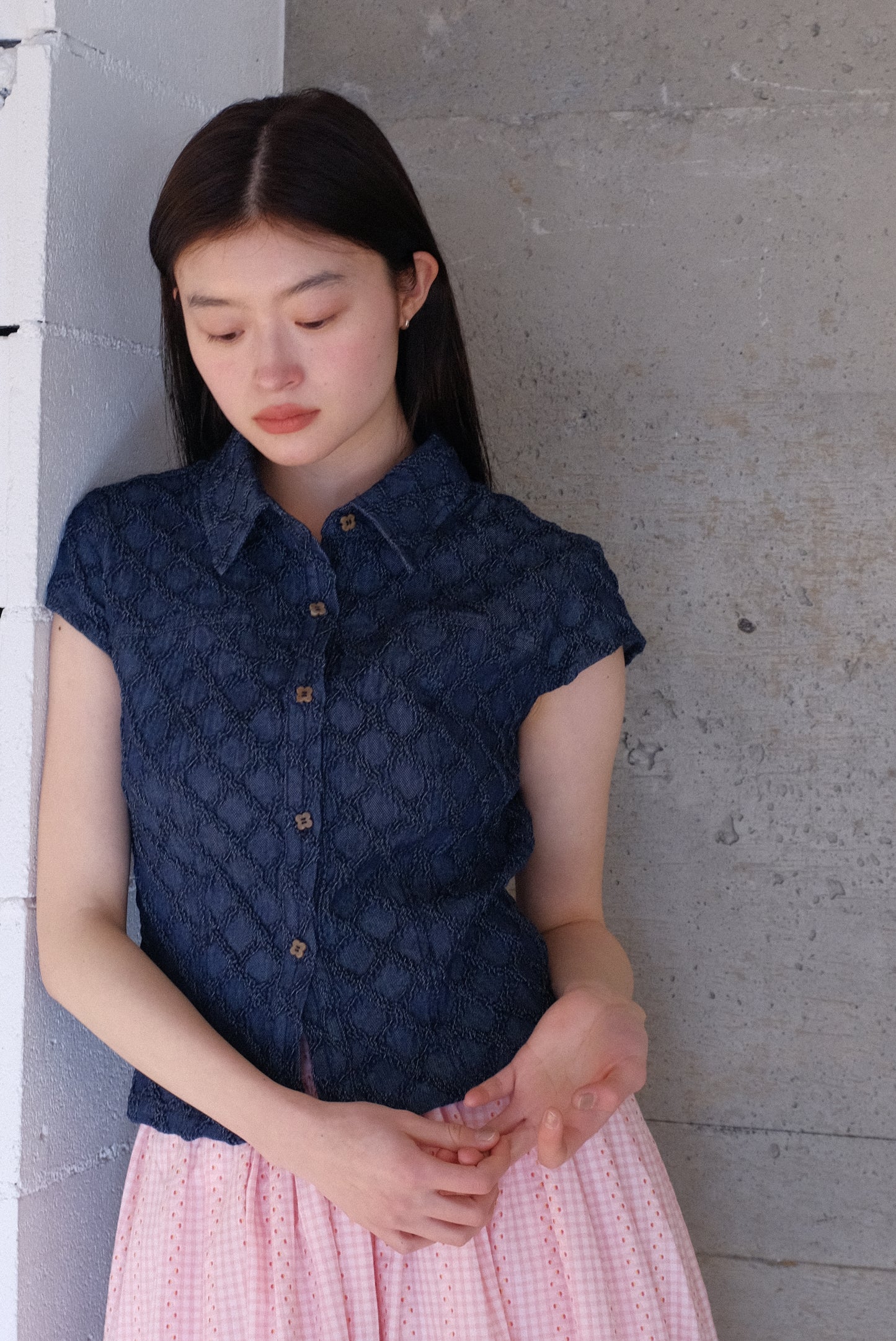 DEERTRIP | Denim Crush | Textured Crop Tee