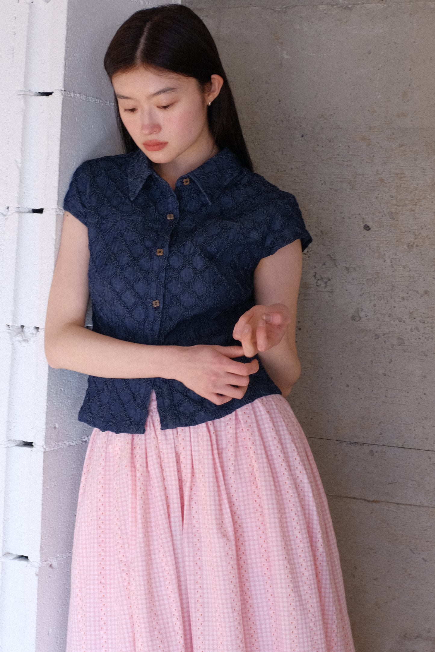 DEERTRIP | Denim Crush | Textured Crop Tee