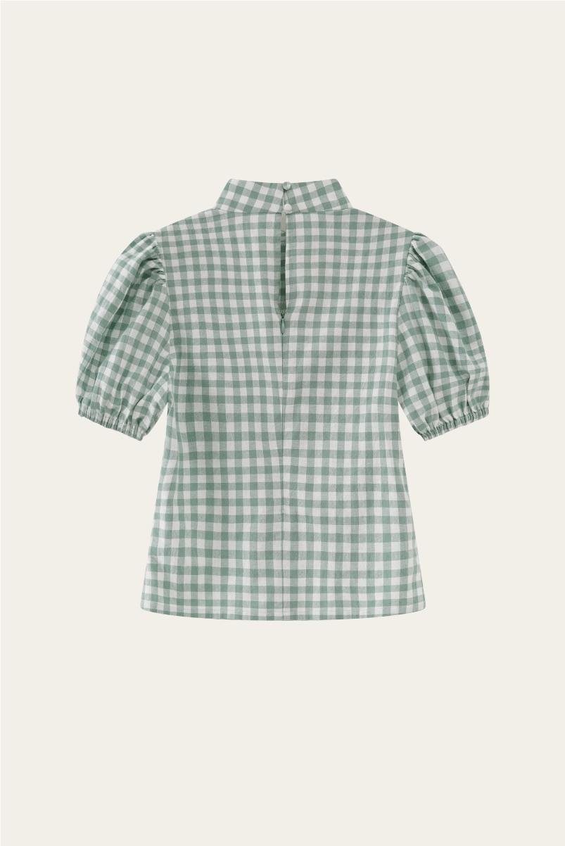 DEERTRIP | French Check | High-Neck Peplum Blouse