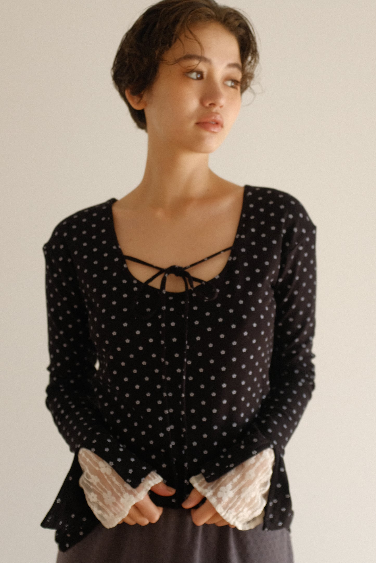 DEERTRIP | Reversible Dot | Lace Sleeve Top