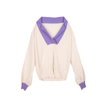 White and purple color matching retro knitted top